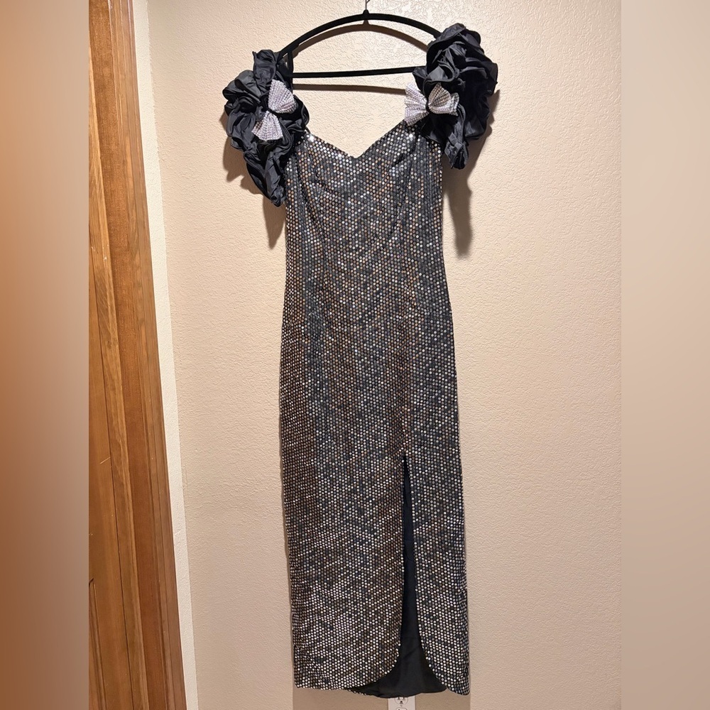 Vintage Nadine Marabi Stunning Sequin Black Floor Length Dress Sz 8